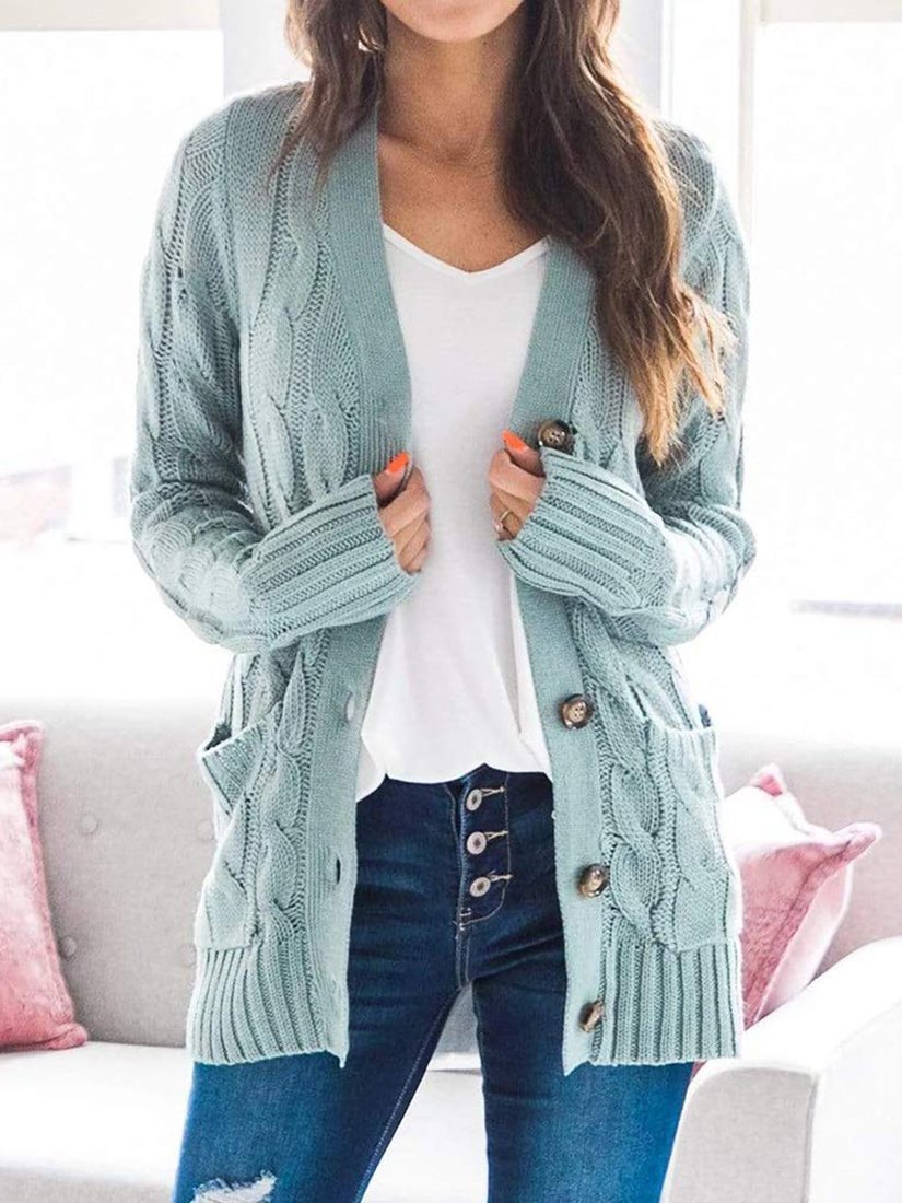 Women's Cardigans Single-Breasted Pocket Long Sleeve Knitted Cardigan - LuckyFash™