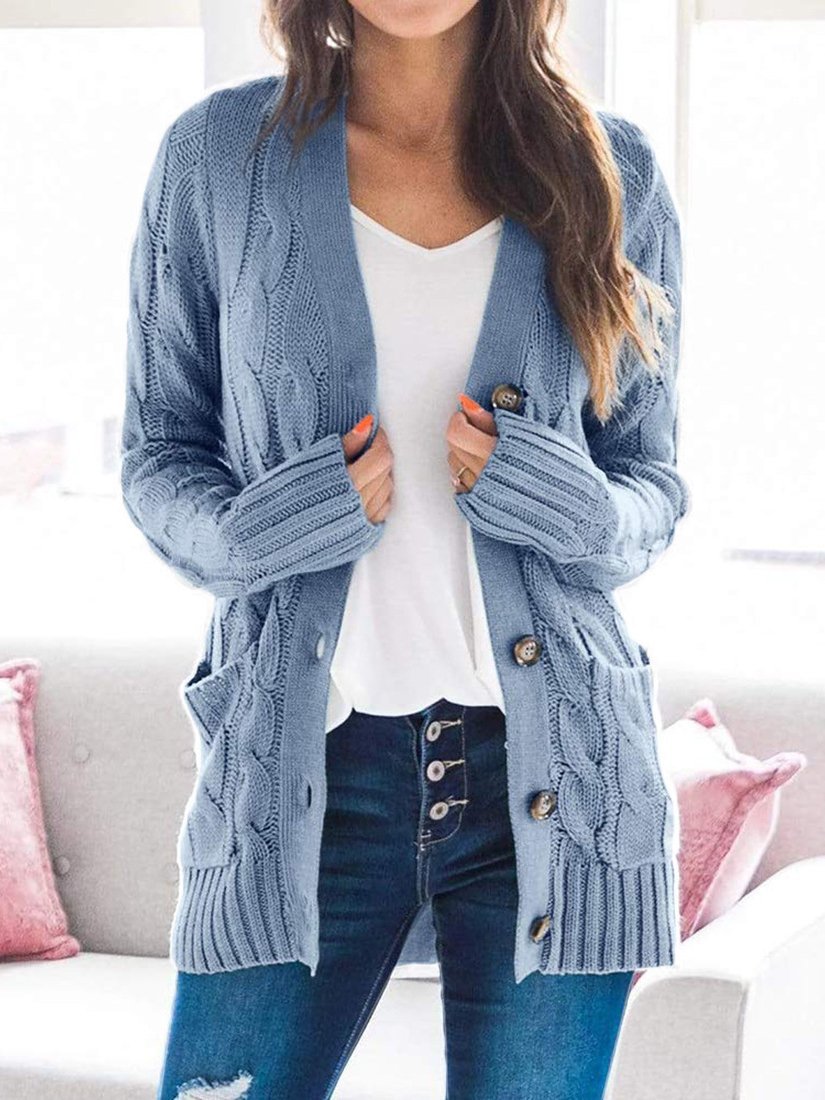 Cardigans Single-Breasted Pocket Long Sleeve Knitted Cardigan for Women