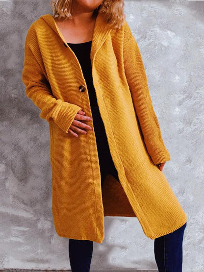 Cardigans Solid Button Long Sleeve Hooded Knitted Cardigan for Women