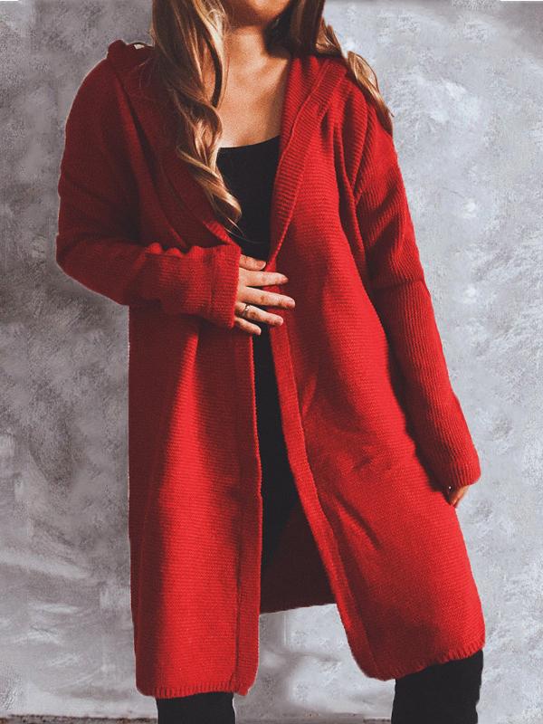 Women's Cardigans Solid Button Long Sleeve Hooded Knitted Cardigan - LuckyFash™