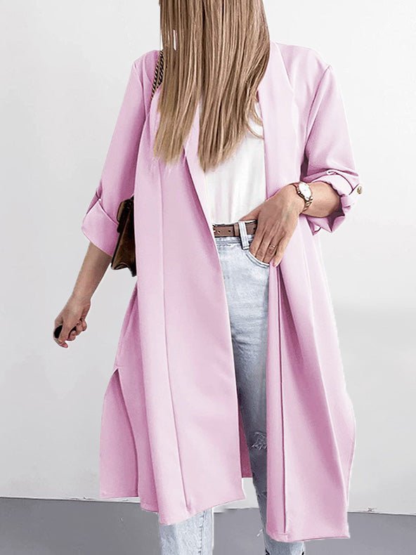 Solid Lapel 3/4 Sleeve Slit Cardigan