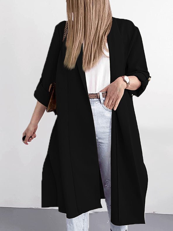 Solid Lapel 3/4 Sleeve Slit Cardigan