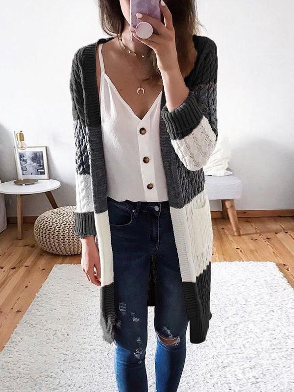 Women's Cardigans Striped Stitching Contrast Twist Sweater Cardigan - LuckyFash™