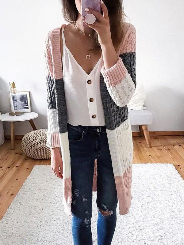 Cardigans Striped Stitching Contrast Twist Sweater Cardigan for Women