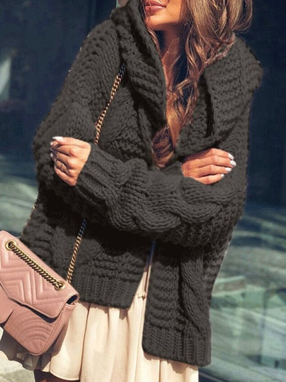 Cardigans Thick Needle Padded Long Sleeve Hooded Cardigan for Women