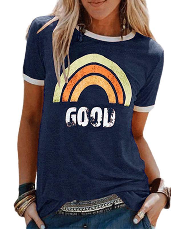 Women's Casaul Rainbow Print Crewneck T-Shirt - LuckyFash™