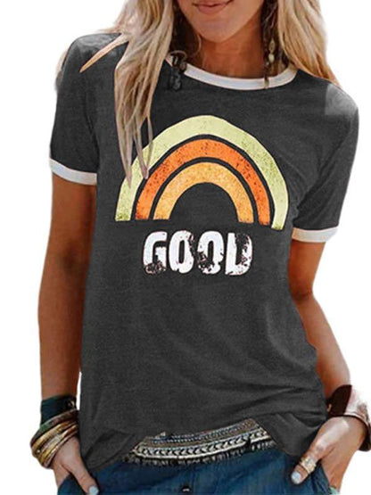 Women's Casaul Rainbow Print Crewneck T-Shirt - LuckyFash™