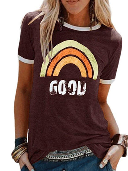 Women's Casaul Rainbow Print Crewneck T-Shirt - LuckyFash™