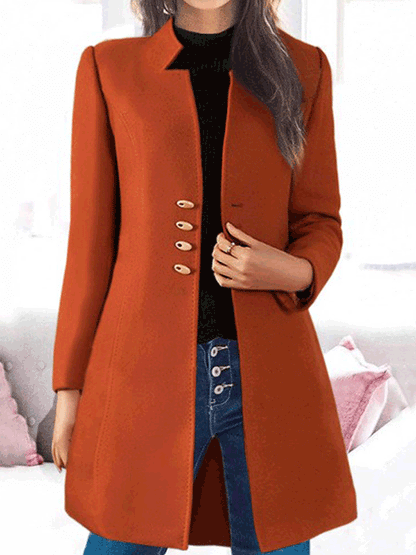 Coats Button Long Sleeve Slim Fit Wool Coat for Women