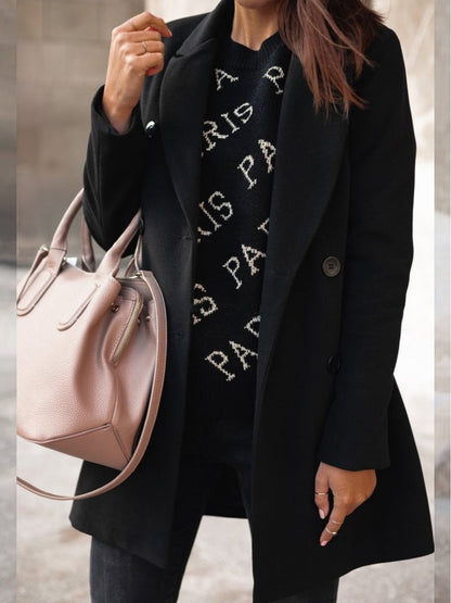 Women's Coats Buttoned Lapel Long Sleeve Woolen Coat - LuckyFash™