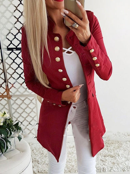 Coats Buttoned Long Sleeve Slim Mid-Length Coats for Women