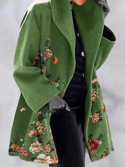 Women's Coats Floral Print Lapel Woolen Coat - LuckyFash™