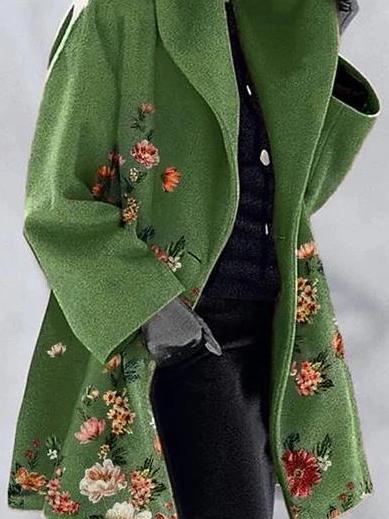 Women's Coats Floral Print Lapel Woolen Coat - LuckyFash™