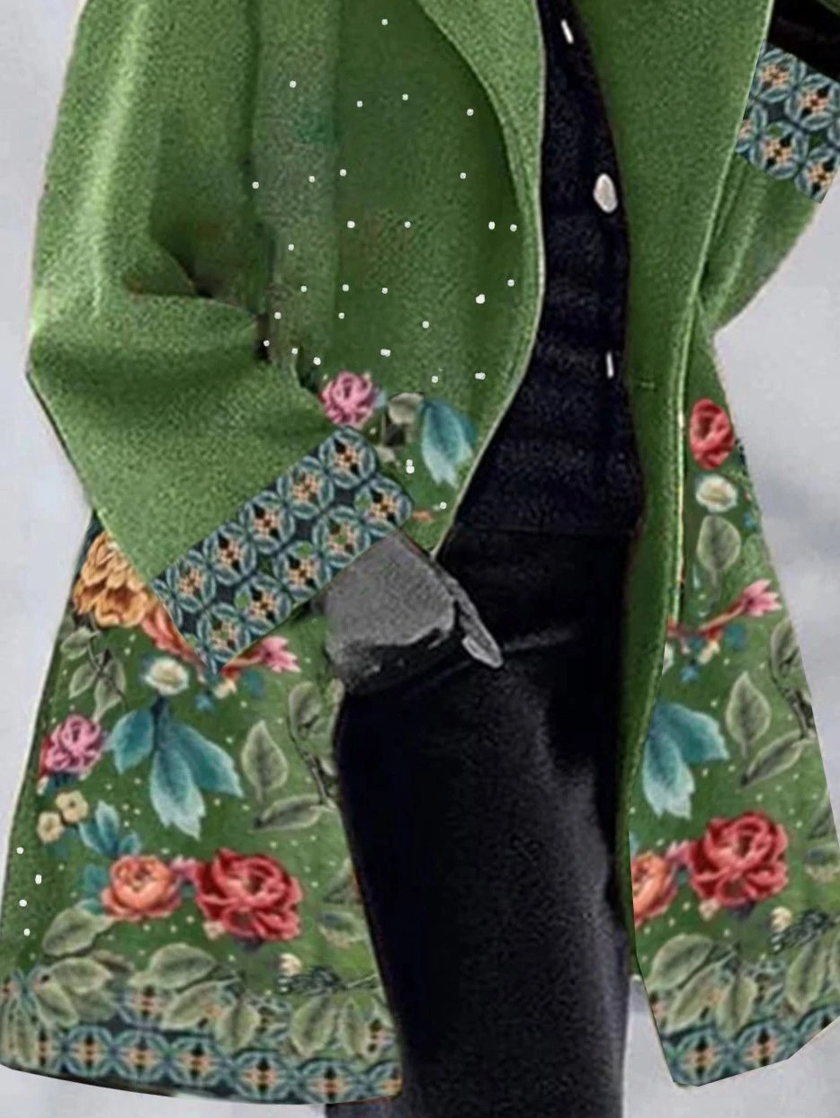 Women's Coats Floral Print Lapel Woolen Coat - LuckyFash™