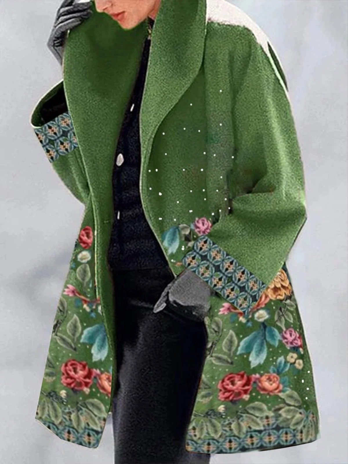 Women's Coats Floral Print Lapel Woolen Coat - LuckyFash™