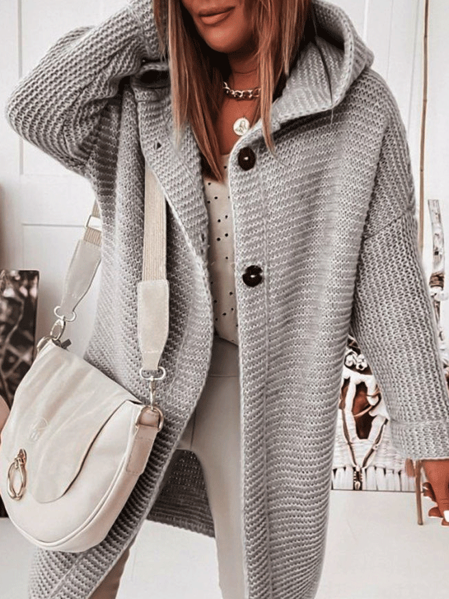 Coats Hooded Button Knit Cardigan Coat for Women