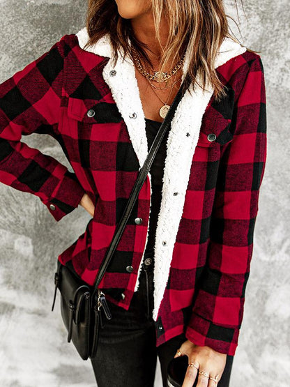 Women's Coats Lamb Velvet Contrast Plaid Pocket  Padded Coat - LuckyFash™