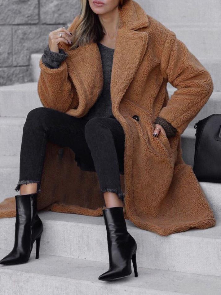 Women's Coats Lapel Button-Breasted Woolen Long Coat - LuckyFash™