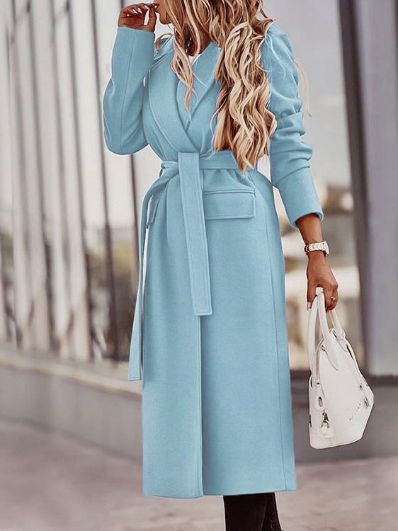 Women's Coats Lapel Cardigan Lace-Up Long Sleeve Woolen Coat - LuckyFash™