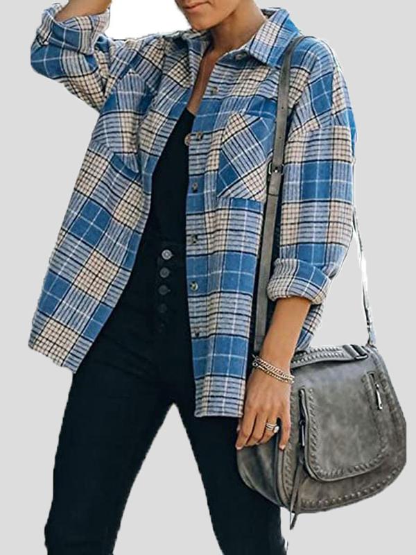 Women's Coats Lapel Check Long Sleeve Split Shirt Coat - LuckyFash™