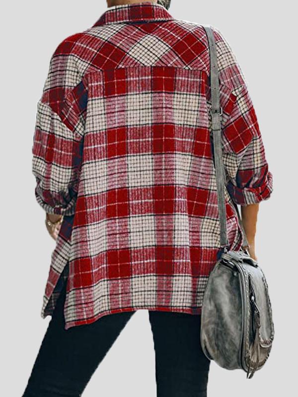 Women's Coats Lapel Check Long Sleeve Split Shirt Coat - LuckyFash™