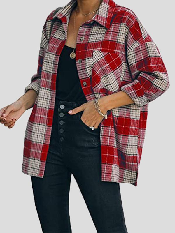 Women's Coats Lapel Check Long Sleeve Split Shirt Coat - LuckyFash™