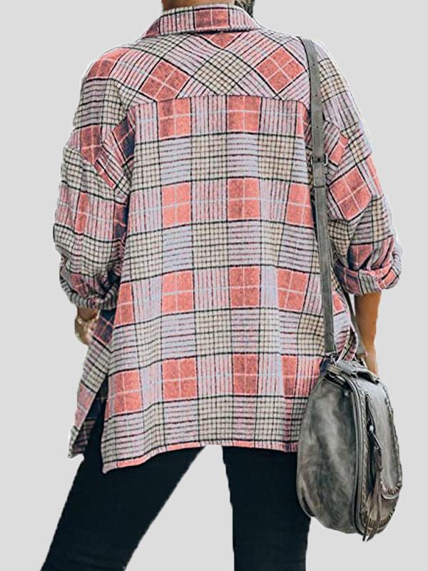 Women's Coats Lapel Check Long Sleeve Split Shirt Coat - LuckyFash™