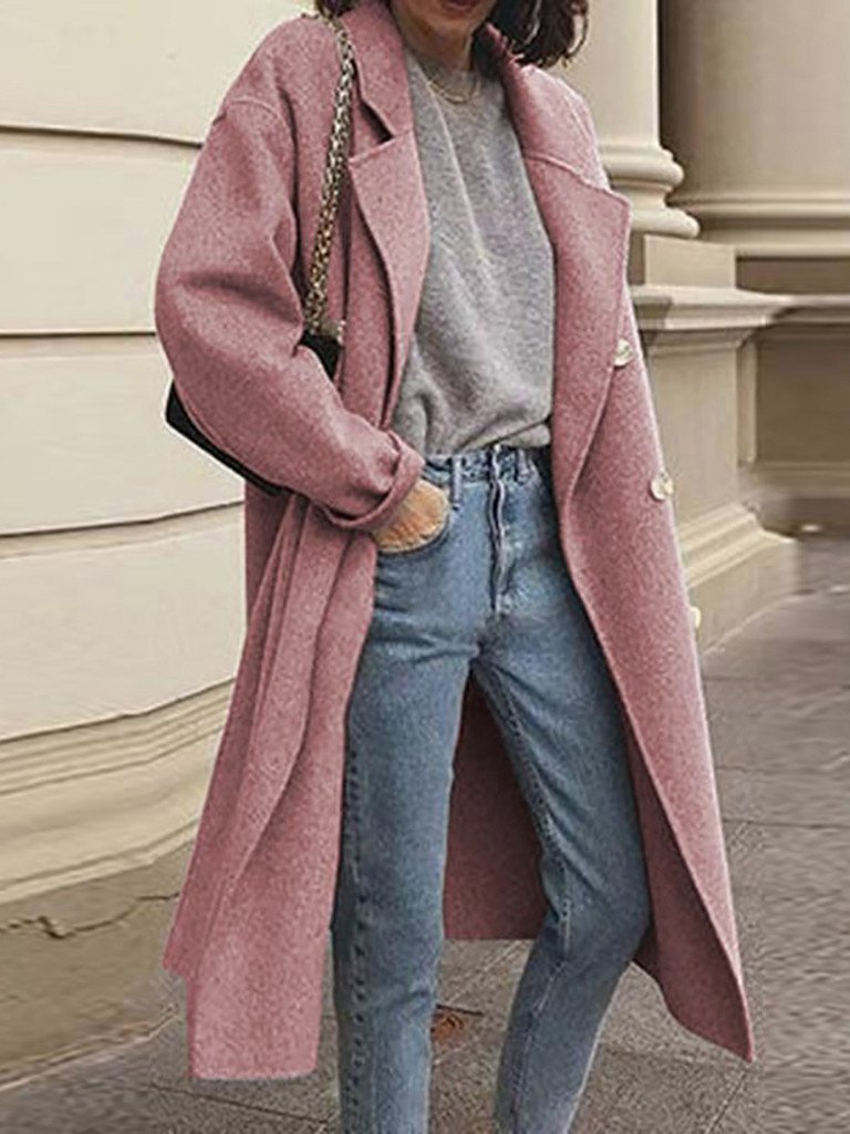 Women's Coats Lapel Double-Breasted Long Woolen Coat - LuckyFash™