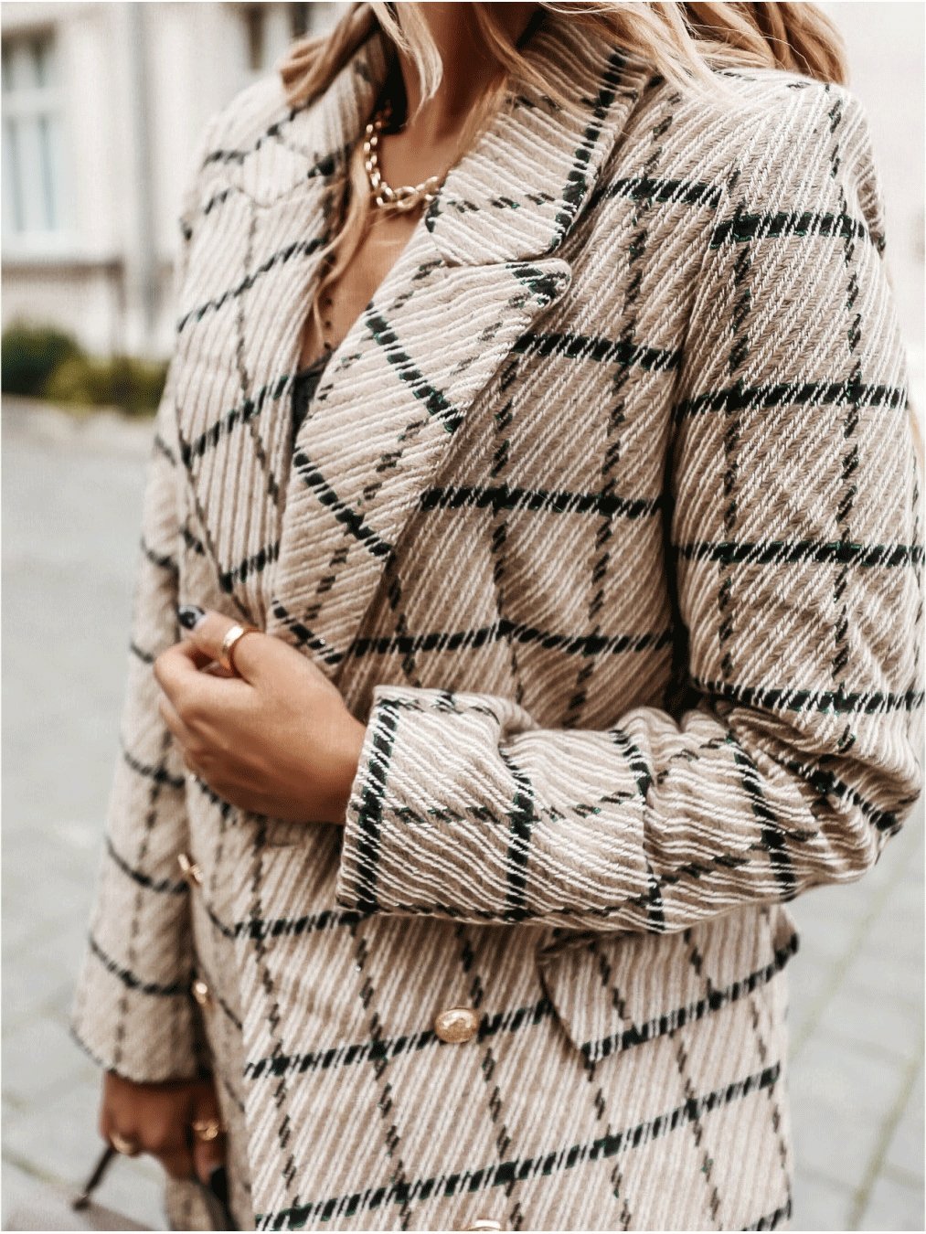 Women's Coats Lapel Double-Breasted Plaid Wool Coat - LuckyFash™