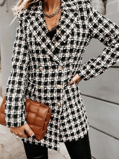 Women's Coats Lapel Double-Breasted Plaid Wool Coat - LuckyFash™