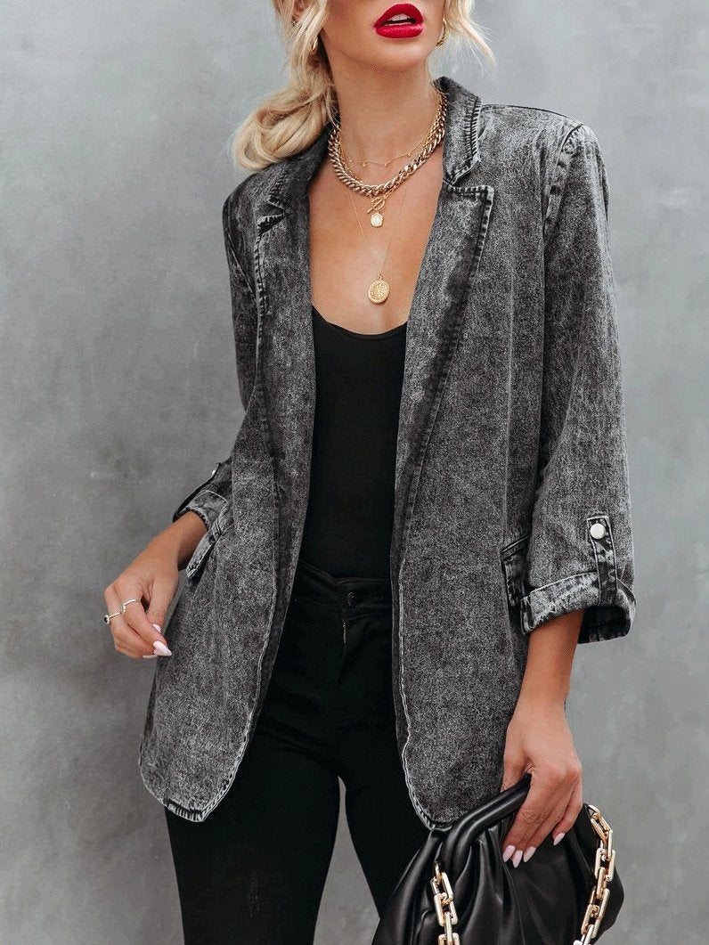 Women's Coats Lapel Long Sleeve Cardigan Denim Coat - LuckyFash™