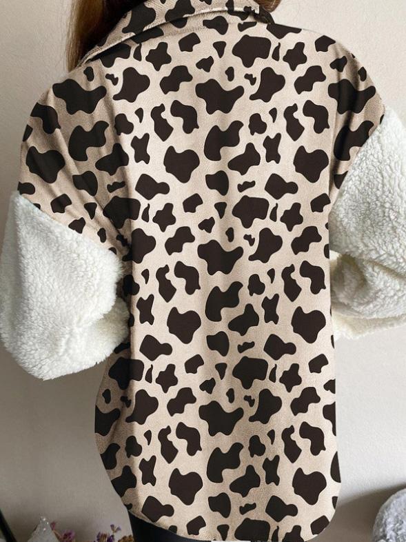 Women's Coats Leopard Print Plush Stitching Long Sleeve Coat - LuckyFash™