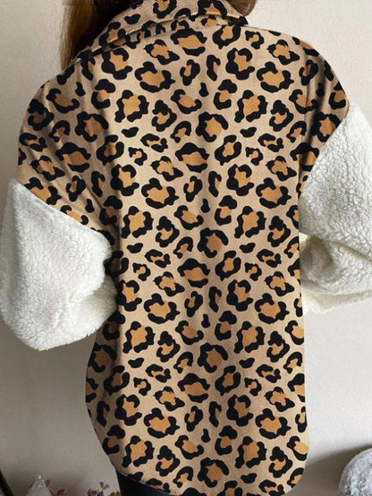 Women's Coats Leopard Print Plush Stitching Long Sleeve Coat - LuckyFash™