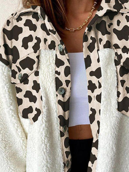 Women's Coats Leopard Print Plush Stitching Long Sleeve Coat - LuckyFash™