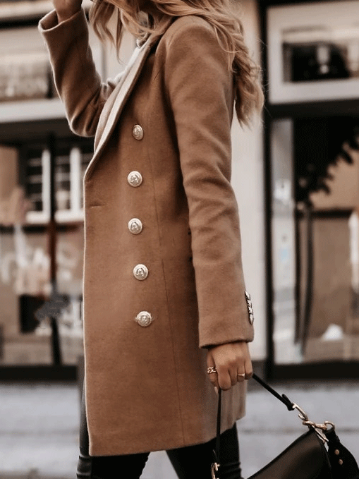 Women's Coats Long Sleeve Lapel Double-Breasted Woolen Coat - LuckyFash™