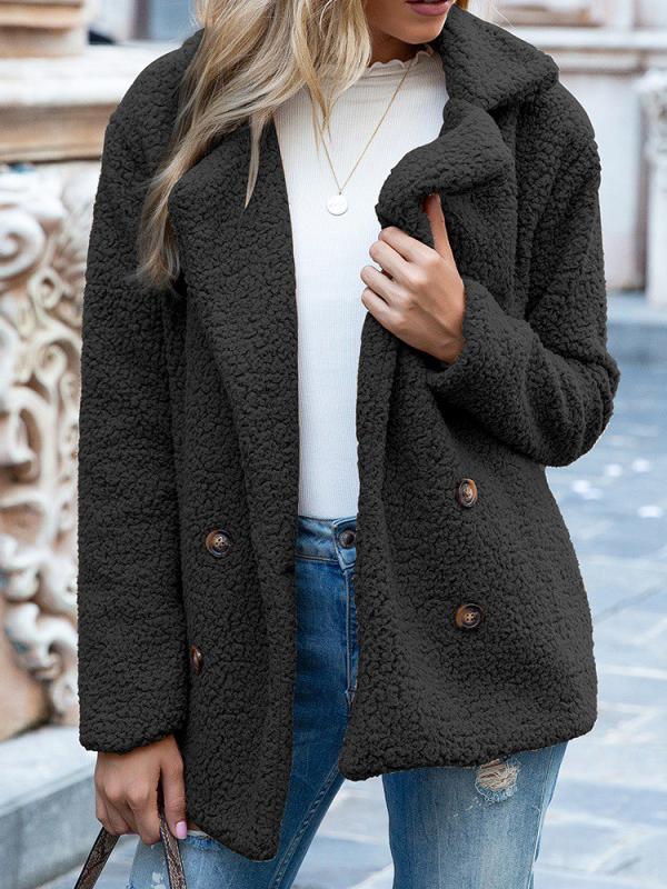 Women's Coats Loose Lapel Button Long Sleeve Fleece Coat - LuckyFash™