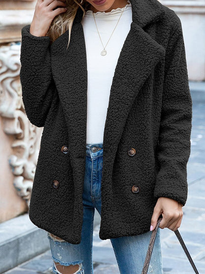 Women's Coats Loose Lapel Button Long Sleeve Fleece Coat - LuckyFash™