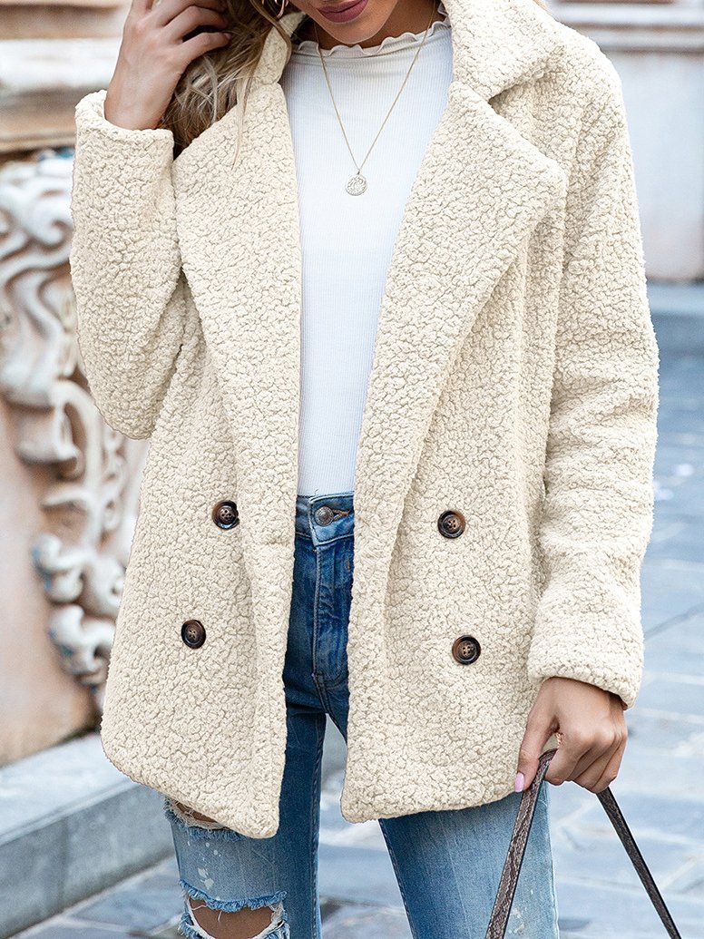 Women's Coats Loose Lapel Button Long Sleeve Fleece Coat - LuckyFash™