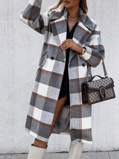 Women's Coats Plaid Lapel Long Woolen Coat - LuckyFash™