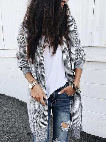 Women's Coats Plaid Mid-Length Woolen Cardigan Coat - LuckyFash™