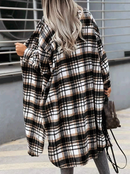 Women's Coats Pocket Button Plaid Shirt Long Coat - LuckyFash™