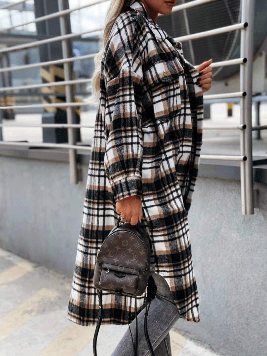 Women's Coats Pocket Button Plaid Shirt Long Coat - LuckyFash™