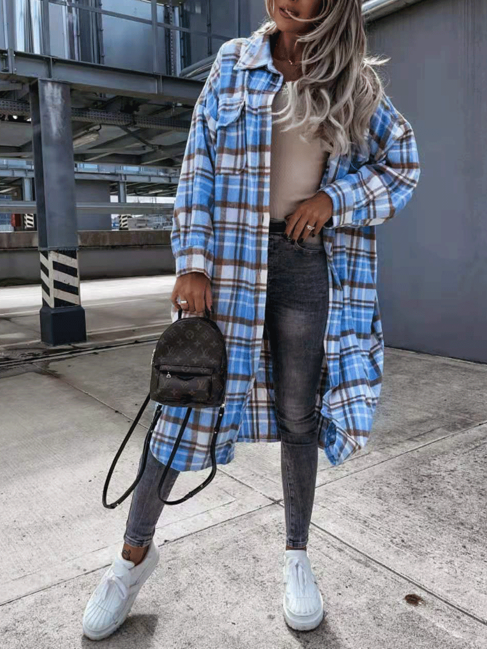 Women's Coats Pocket Button Plaid Shirt Long Coat - LuckyFash™