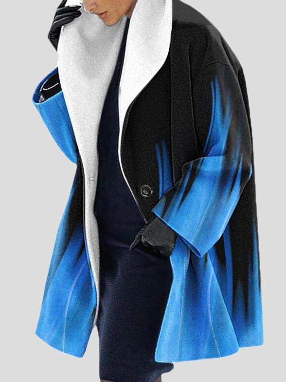 Coats Printed Lapel Long Sleeve Hooded Woolen Coat for Women