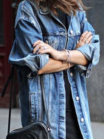 Women's Coats Ripped Button Long Sleeve Denim Shirt Coat - LuckyFash™