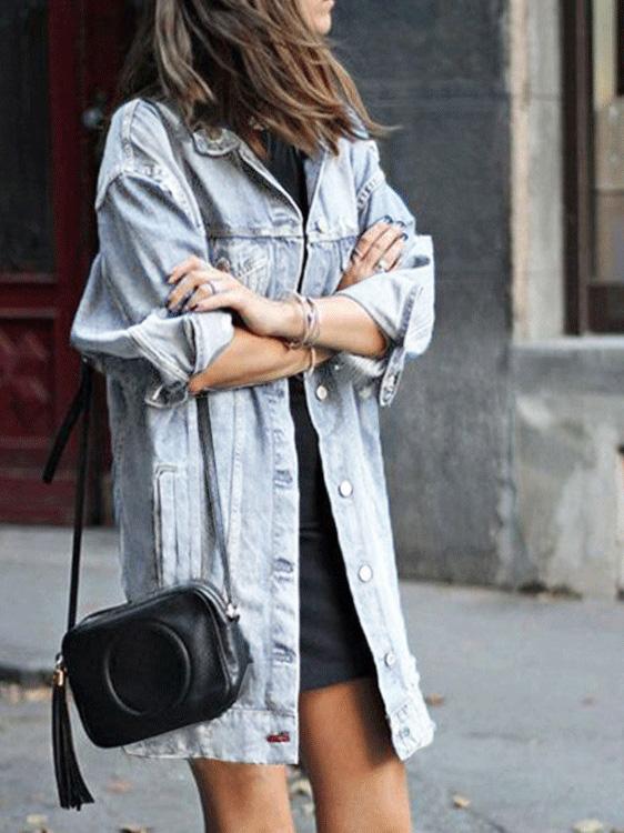 Coats Ripped Button Long Sleeve Denim Shirt Coat for Women