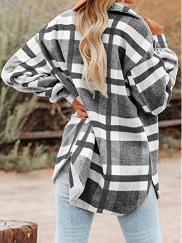 Women's Coats Woolen Plaid Button Long Sleeve Shirt Coat - LuckyFash™