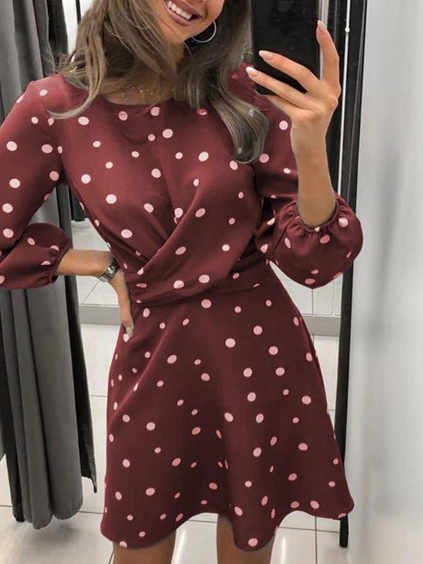 Crewneck Polka Dot Formal Dress for Women