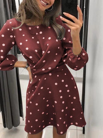 Crewneck Polka Dot Formal Dress for Women