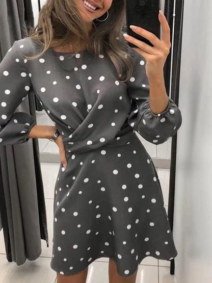 Crewneck Polka Dot Formal Dress for Women